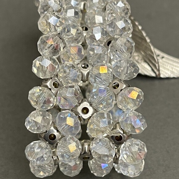 Faceted Beaded Beads Rhinestone Silver-tone Wings Fashion Stretch Bracelet - Picture 4 of 4